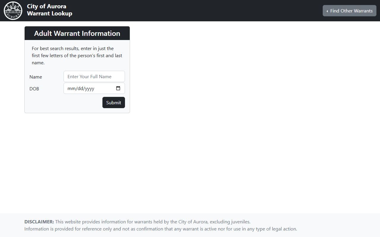 Aurora municipal court warrant search portal for warrant records