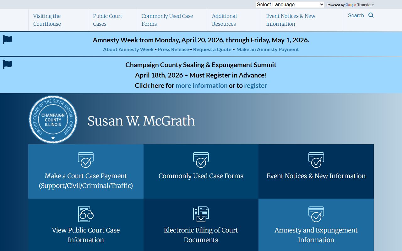 Champaign County Circuit Clerk website for warrant records search
