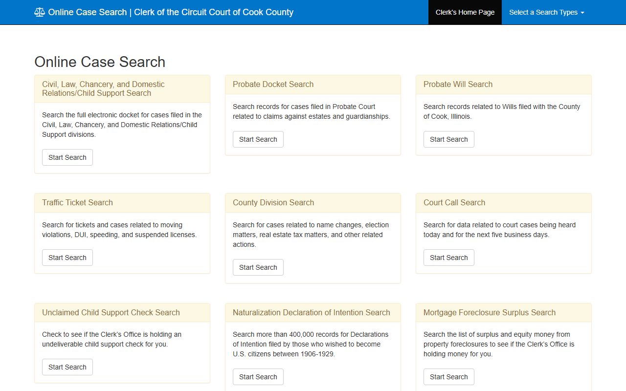 Cook County case search portal for Cicero warrant records lookup