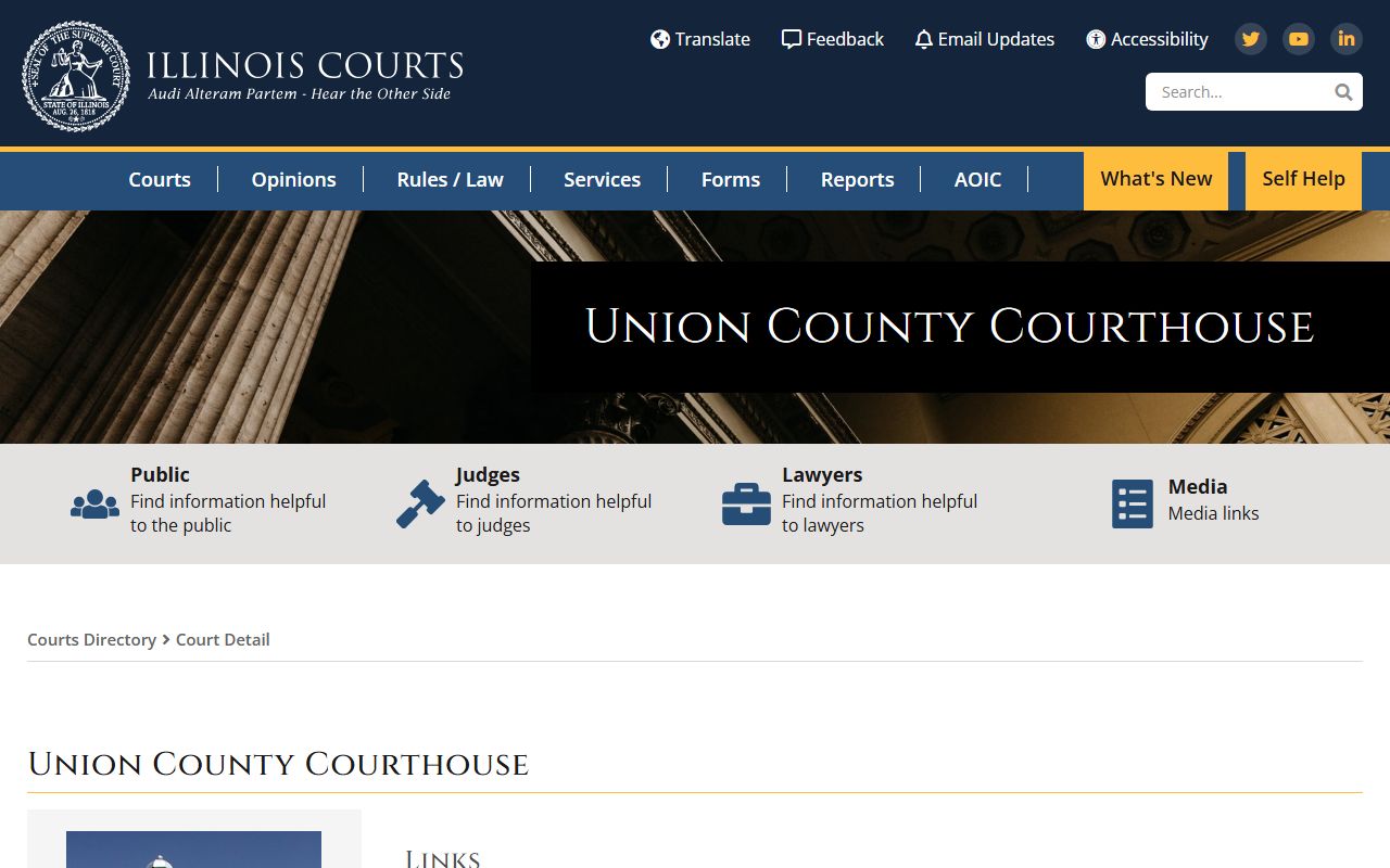 Union County courthouse listing in Illinois courts directory for warrant records