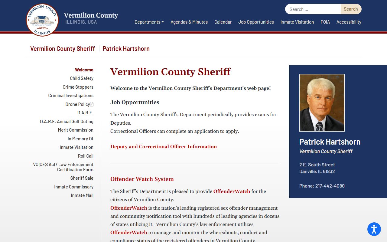 Vermilion County Sheriff office page for warrant records