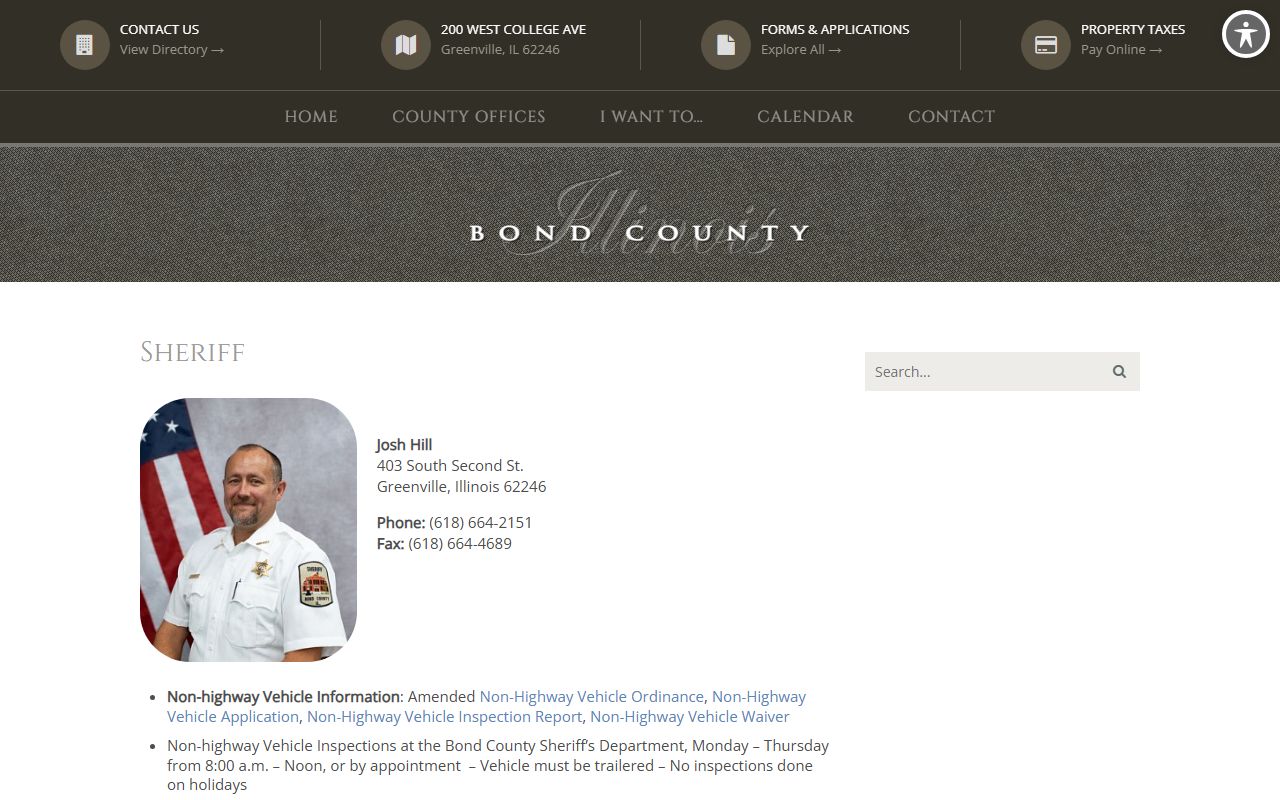 Bond County Sheriff office page for warrant records