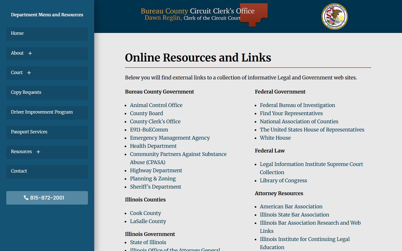 Bureau County online resources for warrant records searches