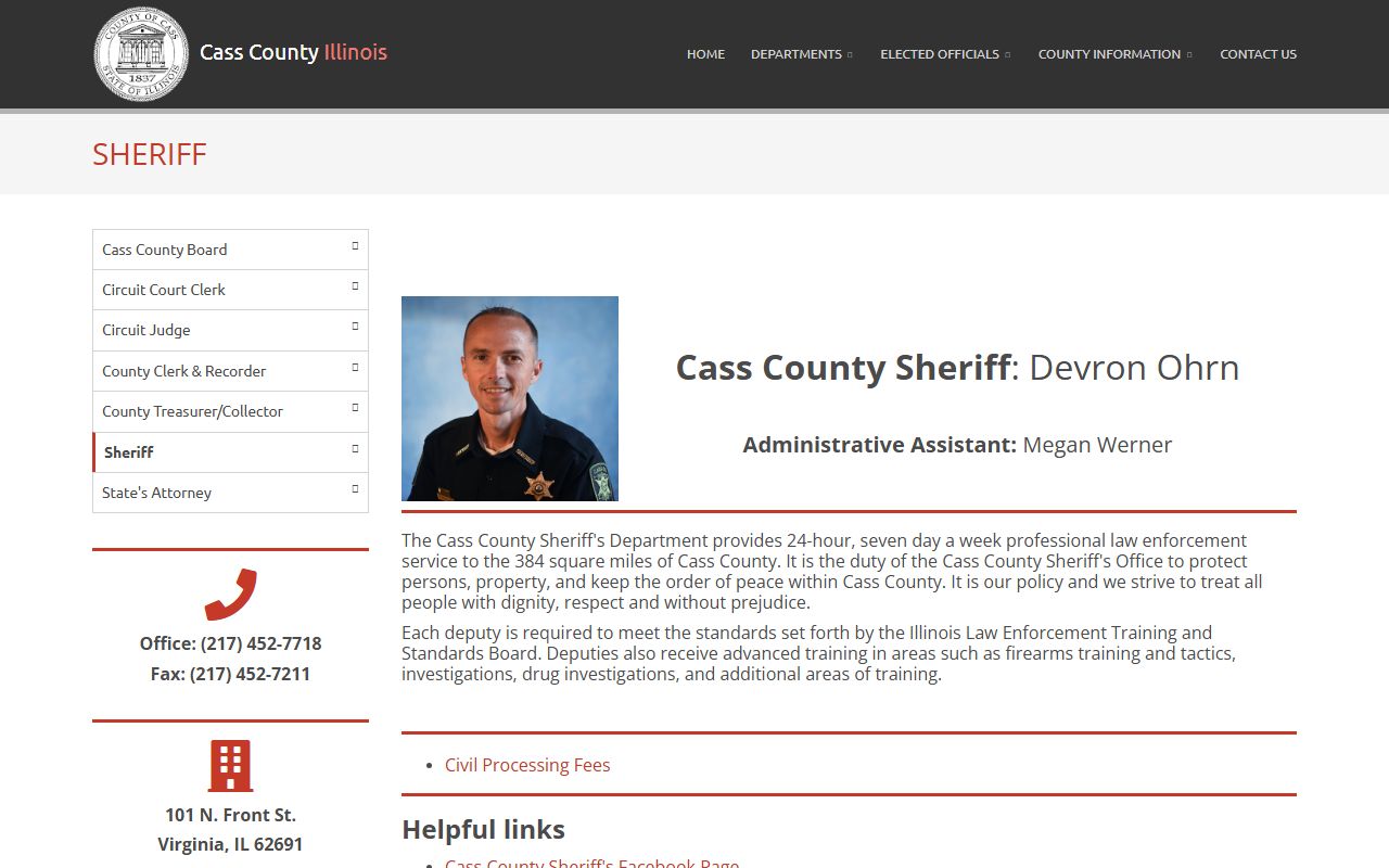 Cass County Sheriff office page for warrant records
