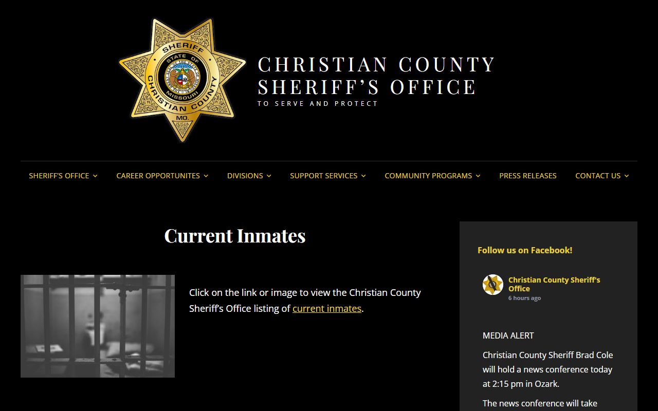 Christian County current inmates page related to warrant records