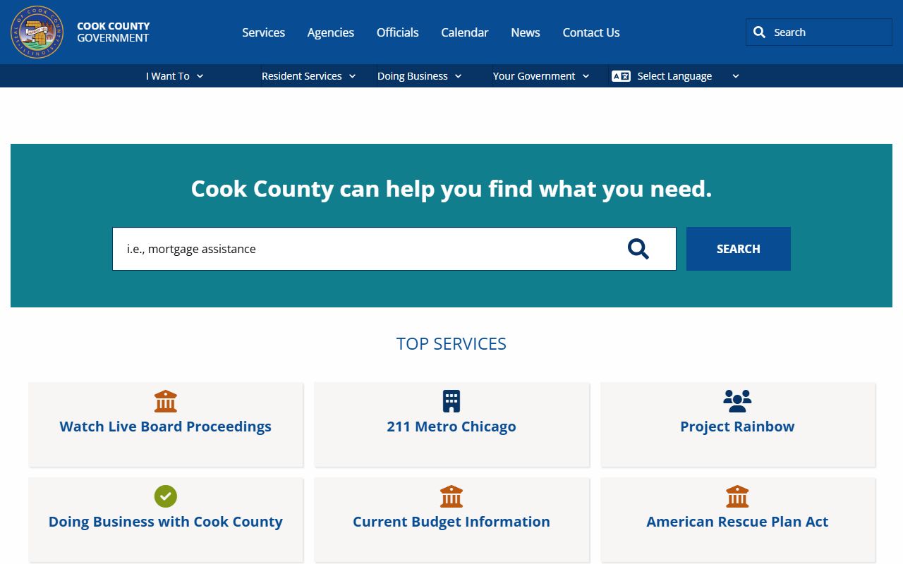 Cook County government portal for warrant records information