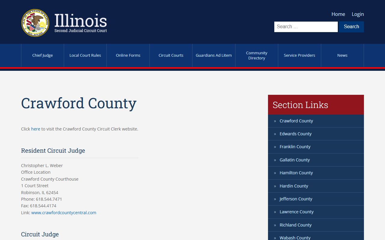 2nd Judicial Circuit page for Crawford County warrant records