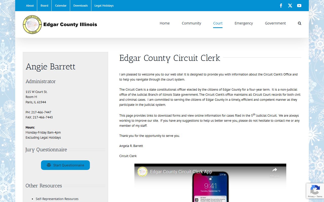 Edgar County Circuit Clerk office for warrant records