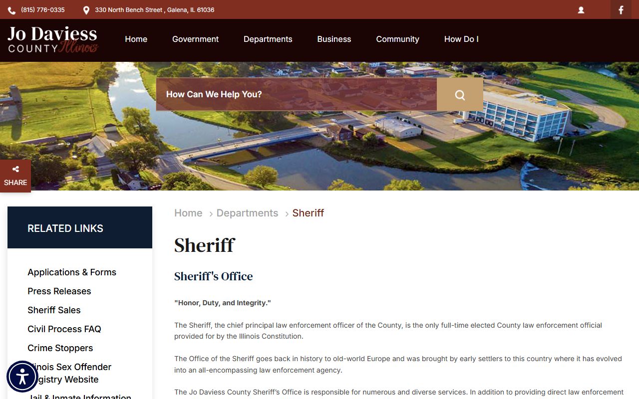Jo Daviess County Sheriff office for warrant information
