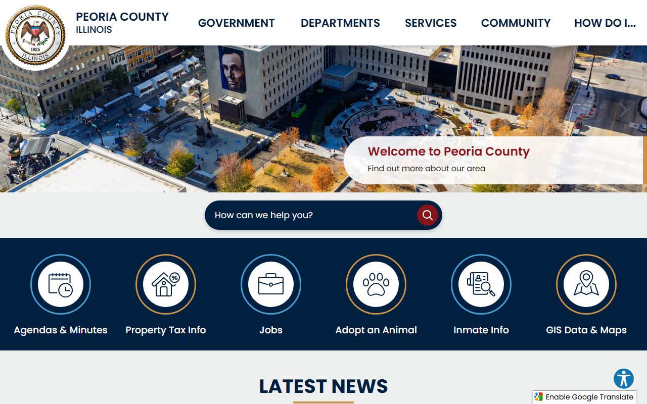 Peoria County government portal for warrant records