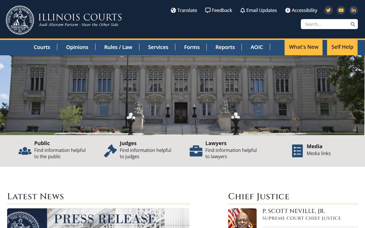 Illinois Courts homepage for searching warrant records